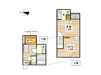 ADC嘉島BONHEUR(1K/1階)の間取り写真