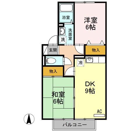 ドミールS(2DK/2階)の間取り写真