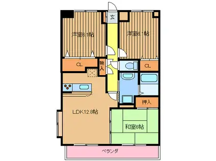 グランツウェル芳牟田(3LDK/1階)の間取り写真