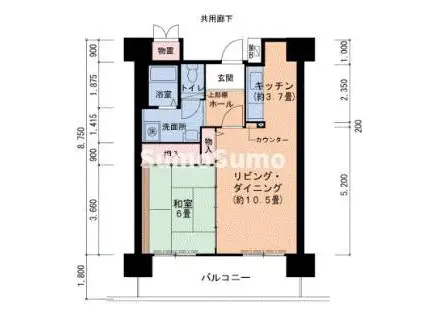 UR ルネシティ西宮津門2(1LDK/6階)の間取り写真