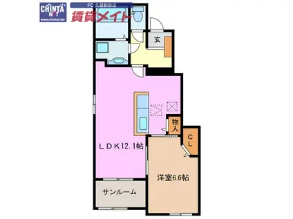 エトワール藤方 I(1LDK/1階)の間取り写真