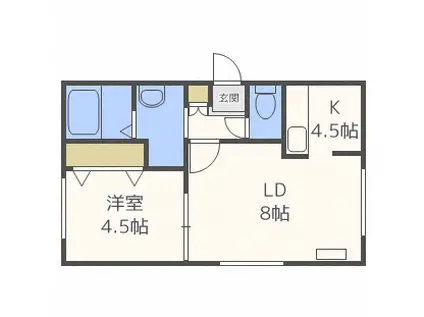 YELL東札幌(1LDK/1階)の間取り写真