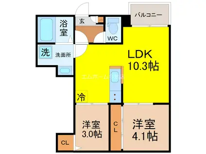 REGALEST瑞穂区役所(2LDK/3階)の間取り写真