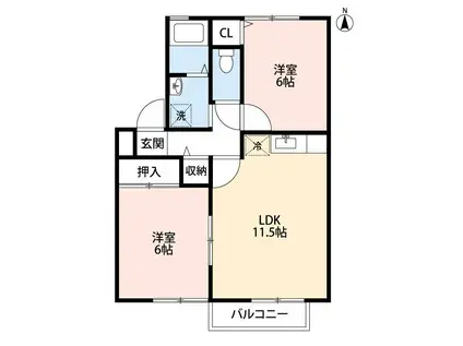 メルベーユ東郷(2LDK/2階)の間取り写真