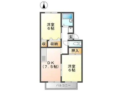 サフランB棟(2DK/1階)の間取り写真