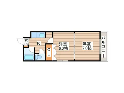 イーグルハイツ錦町(2K/2階)の間取り写真