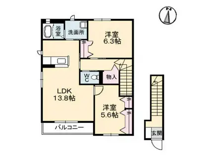 ヴィラージュA(2LDK/2階)の間取り写真