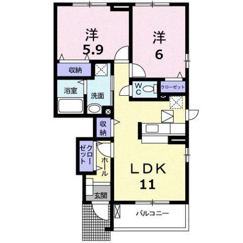 メゾン・リュミエール I(2LDK/1階)の間取り写真