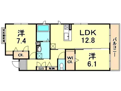 BEREO摂津本山(2LDK/3階)の間取り写真