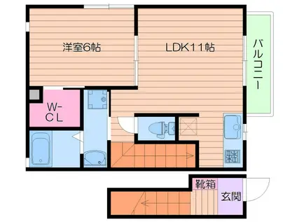 ボヌール都島(1LDK/2階)の間取り写真