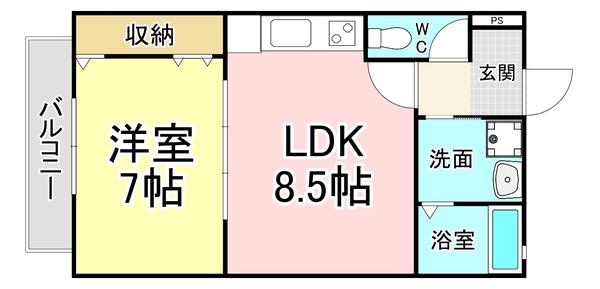 トレゾア湯川新町 A棟(1LDK/2階)の間取り写真