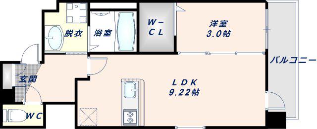 LUXE布施北III(1LDK/1階)の間取り写真