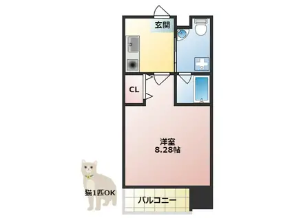 プラディオ交野(1K/4階)の間取り写真