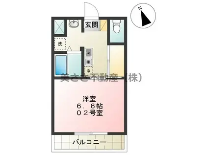 ラ・ヴィスタ(1K/2階)の間取り写真