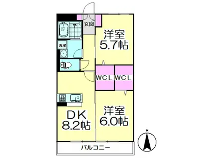 DEARCOURT(2DK/2階)の間取り写真