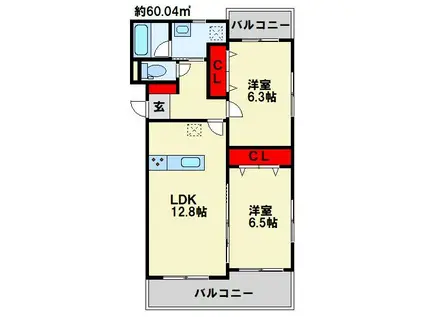 リッツヒルズドゥ(2LDK/3階)の間取り写真