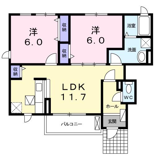 オーシャン グレイスN(2LDK/1階)の間取り写真