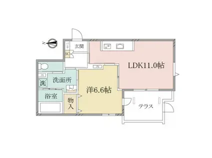 ヘーベルヴィレッジ豪徳寺KEI VILLAGE(1LDK/1階)の間取り写真