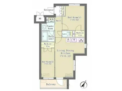 バルム下馬(2LDK/2階)の間取り写真