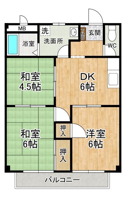 パルネット塚本(3DK/2階)の間取り写真