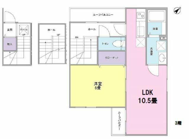 貸アパート 荒川区西日暮里4丁目(1LDK/3階)の間取り写真