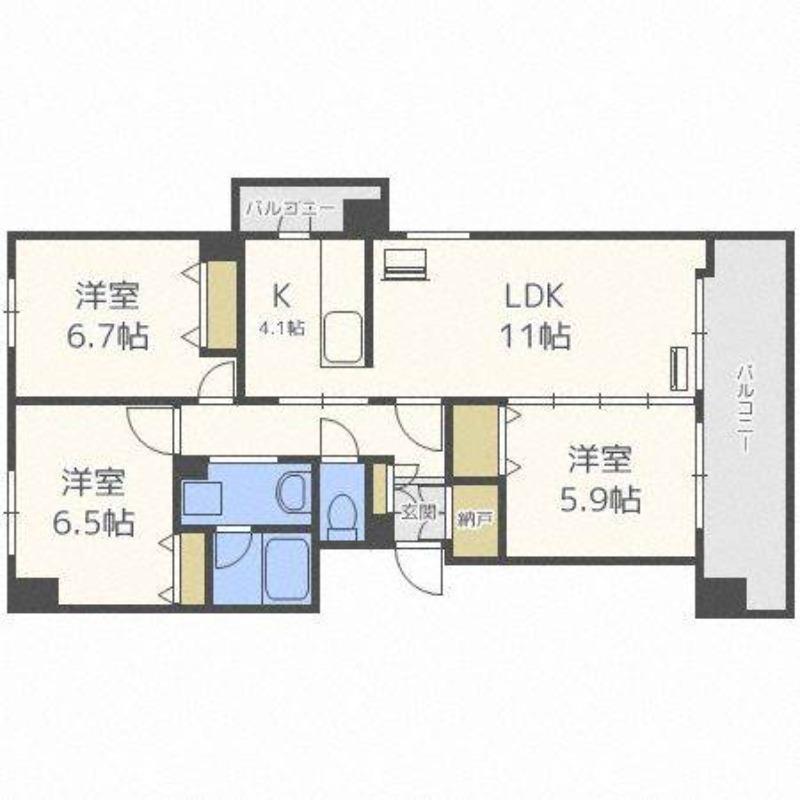 ヴァンヴェール円山(3LDK/7階)の間取り写真