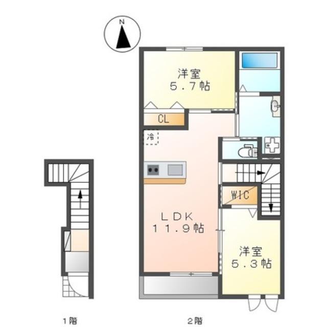 シャン ヴィラージュ(2LDK/2階)の間取り写真