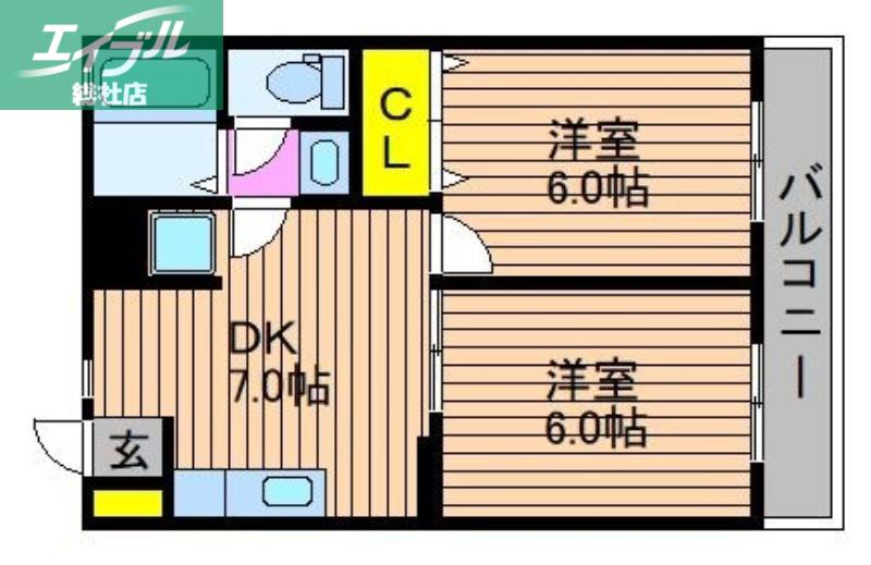 エトワール平野(2DK/1階)の間取り写真