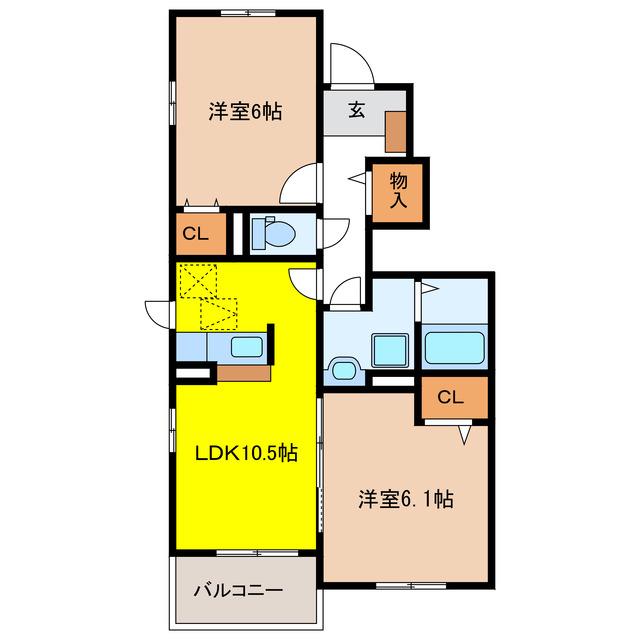 ミーティア(2LDK/1階)の間取り写真
