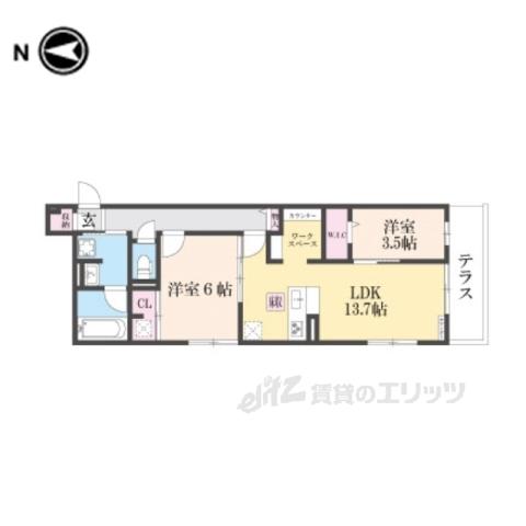 アレ・デ・フルール西向日駅前 A棟(2LDK/1階)の間取り写真