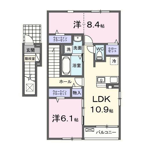 ロータス水巻3(2LDK/2階)の間取り写真