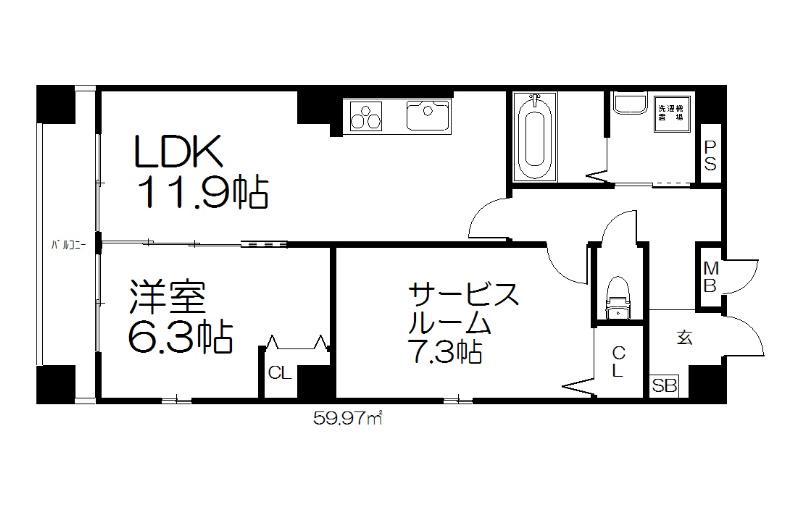 フルール川端(2LDK/3階)の間取り写真