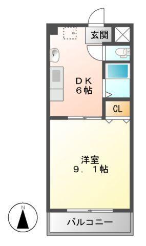 ユニシス野畑(1DK/3階)の間取り写真