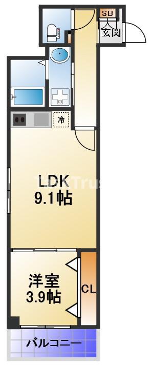アルカンシェルコート緑橋(1LDK/1階)の間取り写真