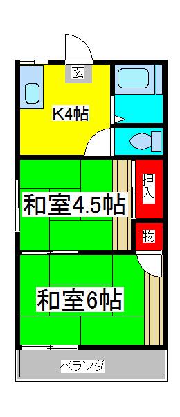 コーポスガ(2K/2階)の間取り写真