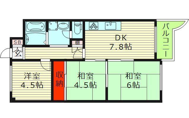 グリーンパーク鶴見(3DK/4階)の間取り写真