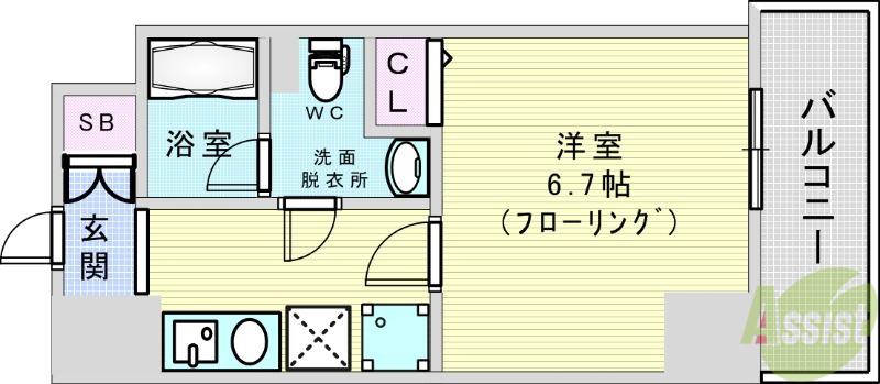ハピネス江坂(1K/5階)の間取り写真