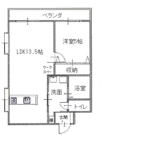 リブラルハイツ(1LDK/3階)の間取り写真