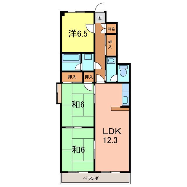 フレスカ野畑(3LDK/2階)の間取り写真