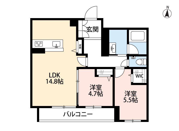 WITHPLUS上熊本駅前(2LDK/2階)の間取り写真