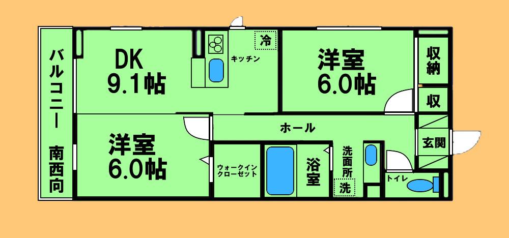 TKM-I(2DK/3階)の間取り写真