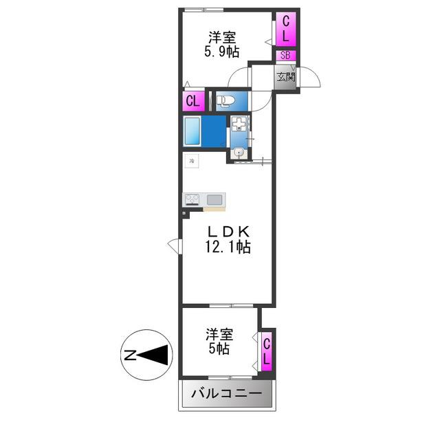 キルシュ元町(2LDK/3階)の間取り写真