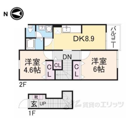 フレイムB(2DK/2階)の間取り写真