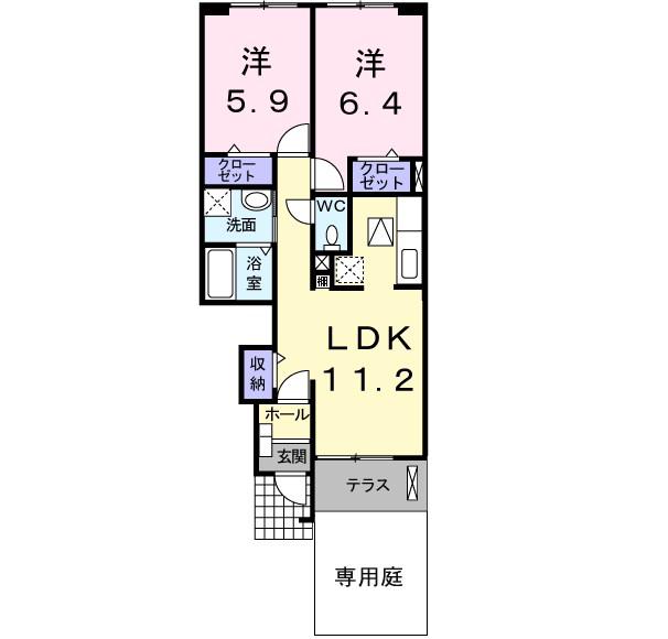 ローレルコートS(2LDK/1階)の間取り写真