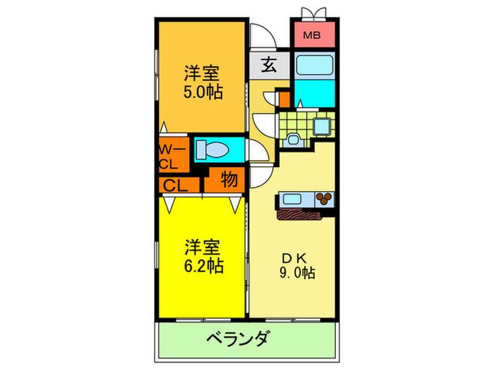 ティンカーベル(2DK/6階)の間取り写真
