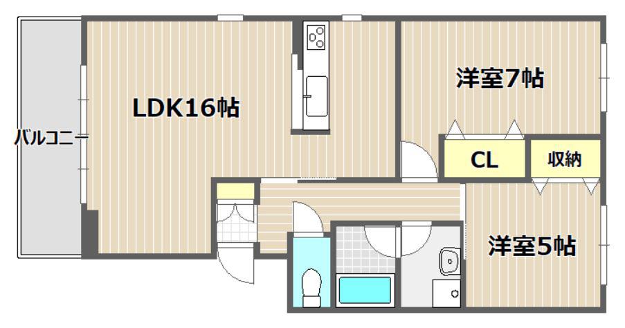 コートラベンダー北長瀬(2LDK/2階)の間取り写真