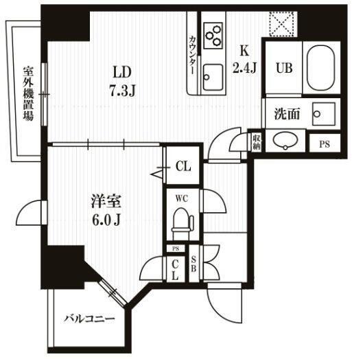 ピークス神田(1LDK/2階)の間取り写真