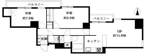 六本木ヒルズレジデンスD棟(2LDK/4階)の間取り写真