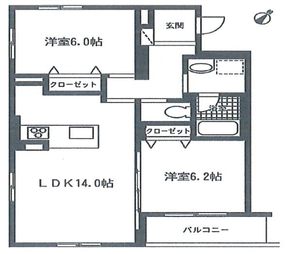 オラシオン千代田(2LDK/2階)の間取り写真