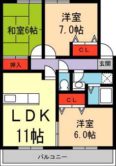 パールハイムA棟(3LDK/2階)の間取り写真